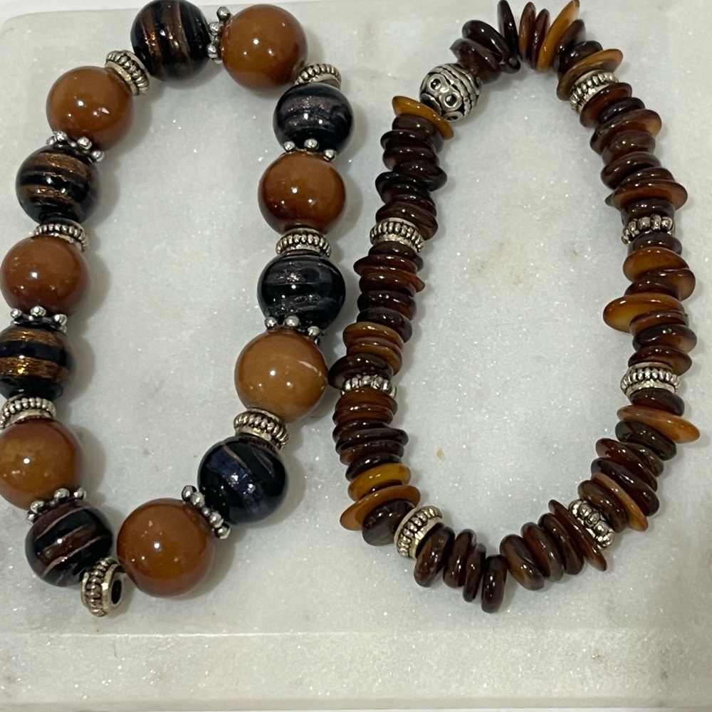 Set Of 2 Round & Stackable Brown Agate Stones & G… - image 2